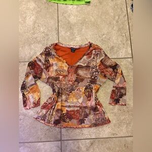 Artistic Patchwork V-Neck Blouse